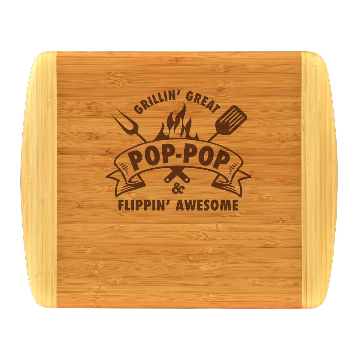 Pop Pop Gift – Grillin Great Flippin Awesome Engraved 2-Tone Bamboo Cutting Board Custom Made BBQ Grilling Fathers Day Birthday Christmas Grandpa Poppop Gift From Grandkids Grandchildren (11.5x13.5)