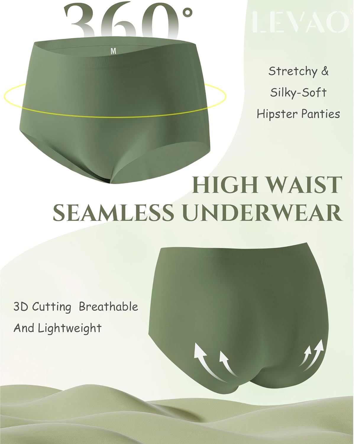 LEVAO Women's High Waisted Seamless Underwear No Show Full Coverage Briefs Stretchy Invisible Panties Cheeky Pack of 6 - Image 4