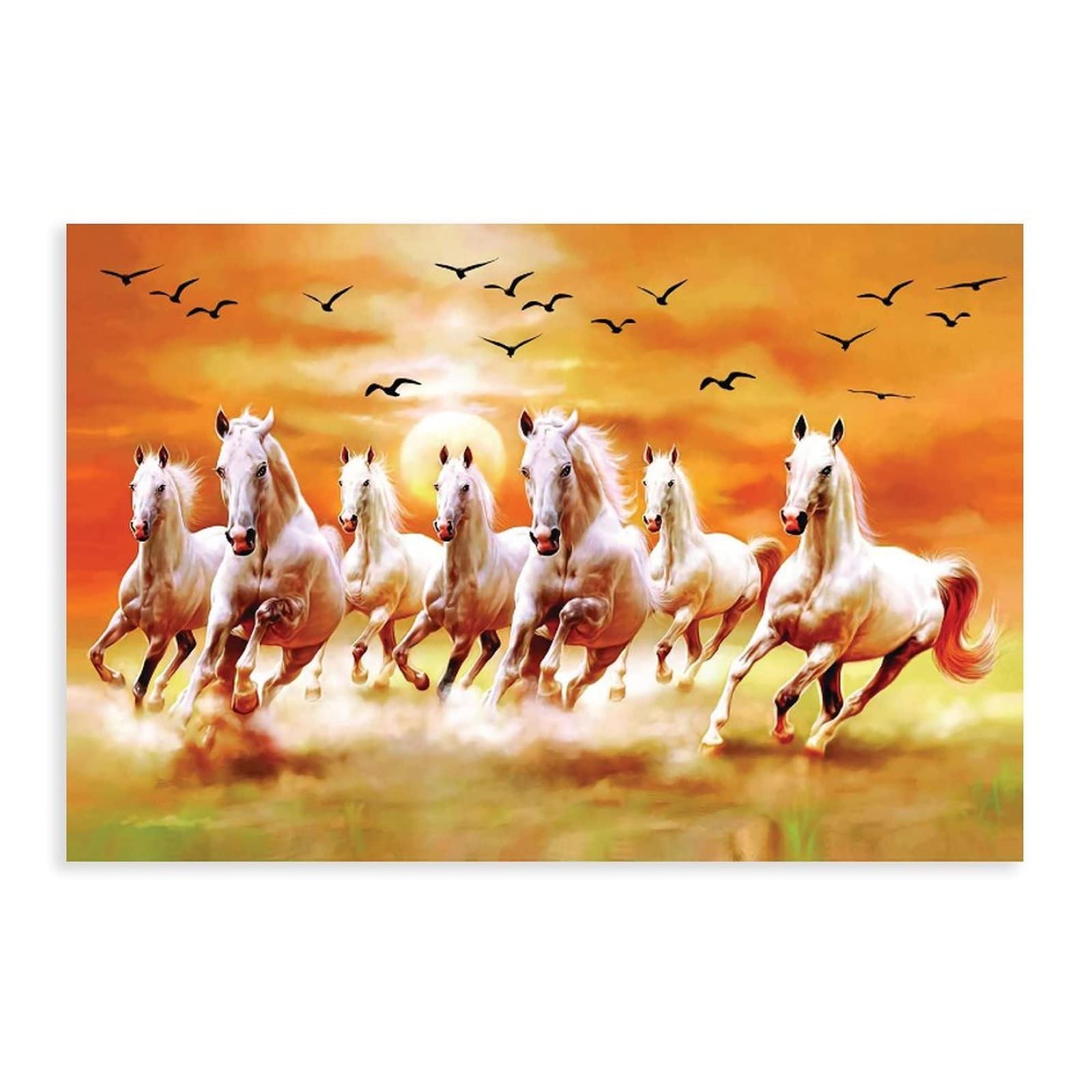 FUKITT Seven Lucky Running Wild Horses Wall Art Animal Posters Canvas Poster Wall Art Decor Print Picture Paintings for Living Room Bedroom Decoration Unframe-style 12x18inch(30x45cm)