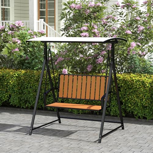 Outsunny Hollywoodschaukel mit verstellbarem Sonnendach, 2-Sitzer Gartenschaukel, wetterfest Schaukelbank belastbar bis 240kg, Gartenliege für Garten, Terrasse, 142 x 112 x 162cm, Schwarz