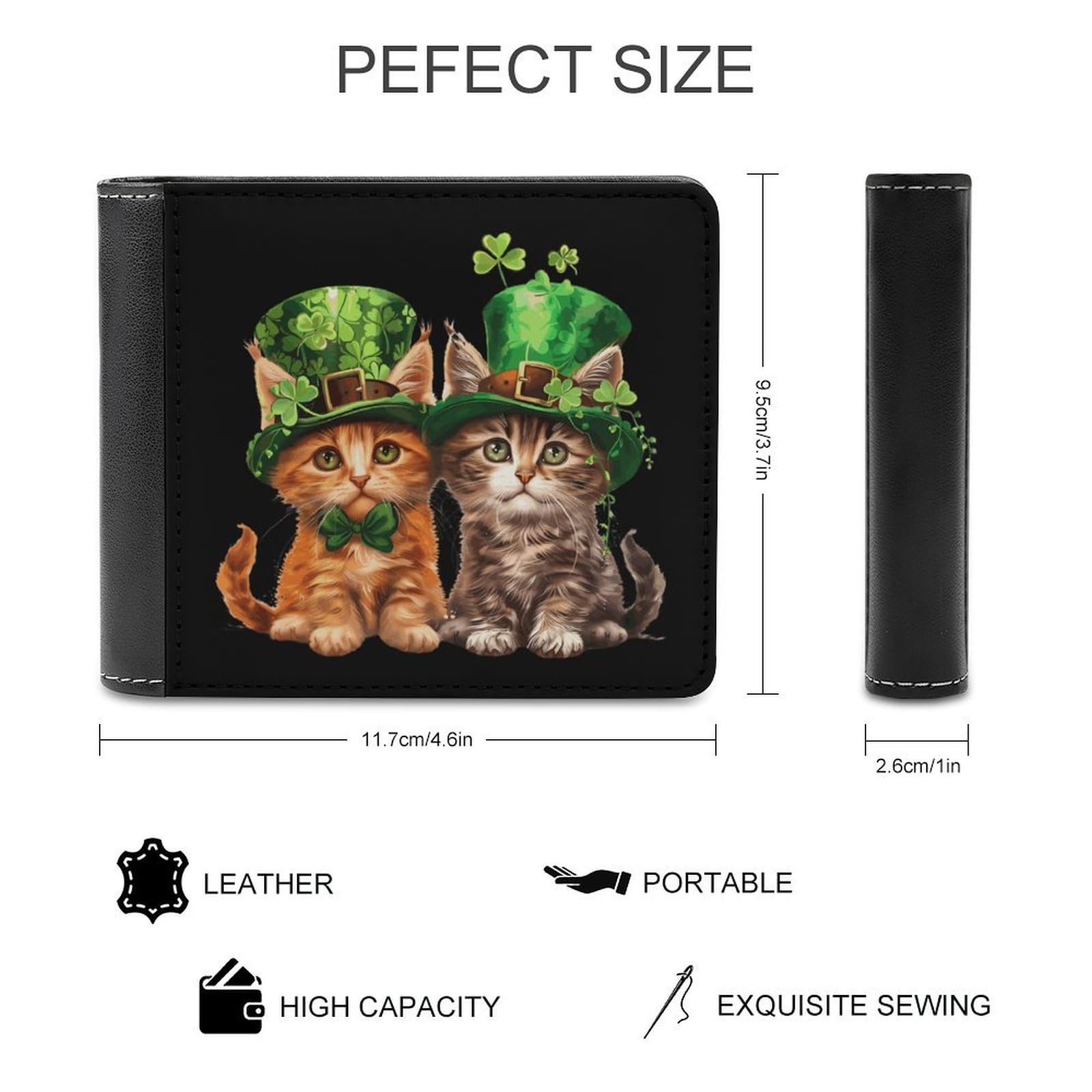 St Patricks Day Cats Lover Irish Funny Billfold Wallet Credit Card Holder Slim Passcase Pouch Purse for Men Women