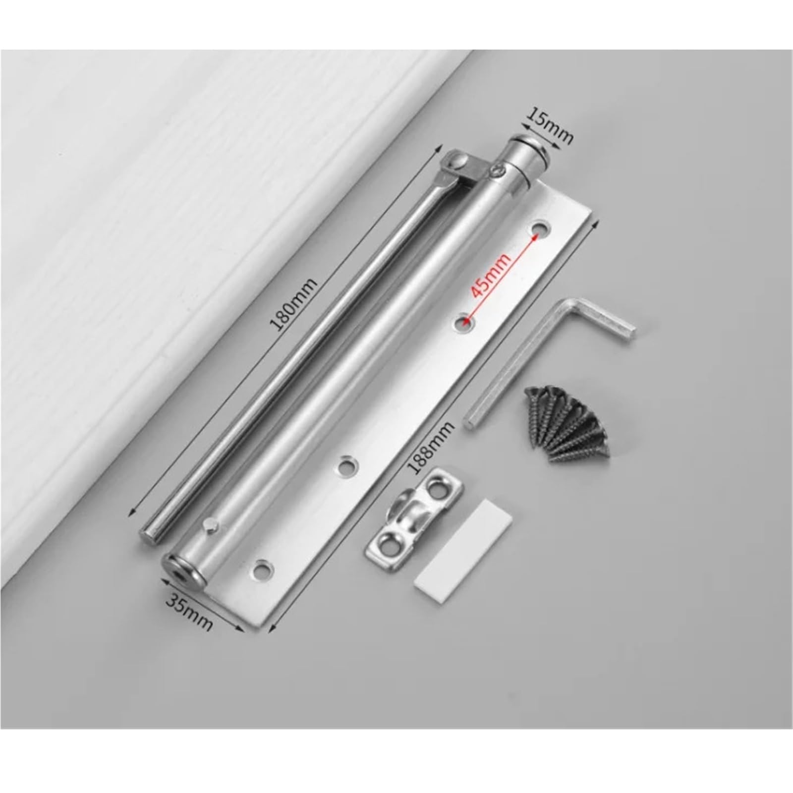 Chiudiporta automatico a molla montato su 2 pezzi 20-40 kg Chiusura superficiale regolabile in acciaio inossidabile Per Porte(Siver L)
