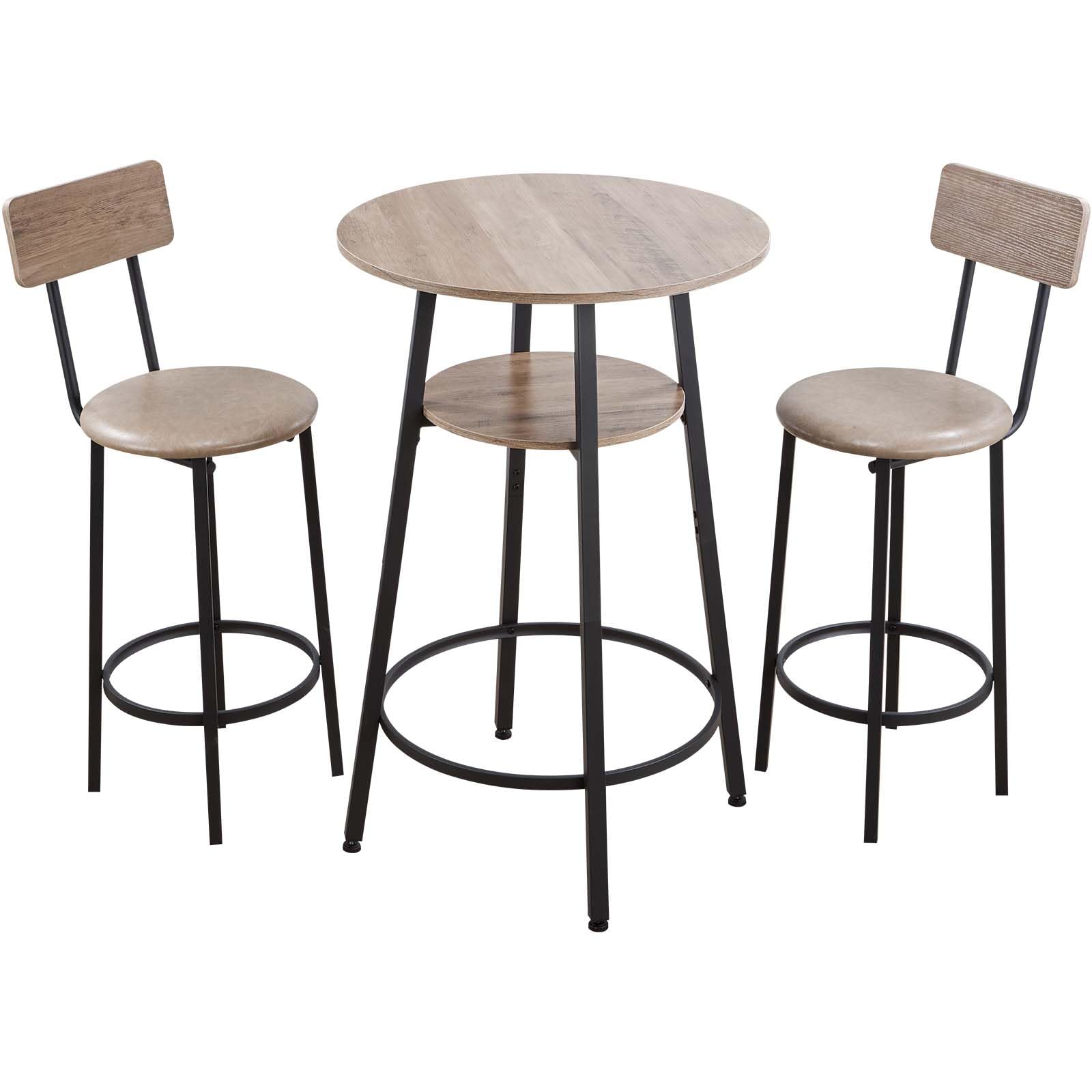 VEVOR Ensemble Table de Bar avec Tabourets 3PCs, Table Haute de 60 cm avec Deux Chaises aux Angles Arrondis, pour Salle à Manger Bureau Coin Repas Bistro, Mange-Debout Ronde, Gris Clair et Noir