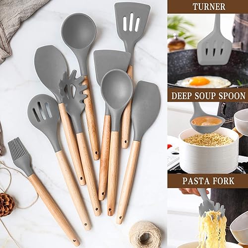 Miniatura 7 de Umite Chef Juego de utensilios de cocina, 33 piezas de utensilios de cocina de silicona antiadherente, juego de espátulas con soporte, mango de
