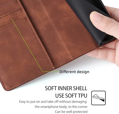 Miniatura 7 de Phone Cover Wallet Folio Case for XIAOMI REDMI K40, Premium PU Leather Slim Fit Cover for REDMI K40, 3 Card Slots, Portable, Brown