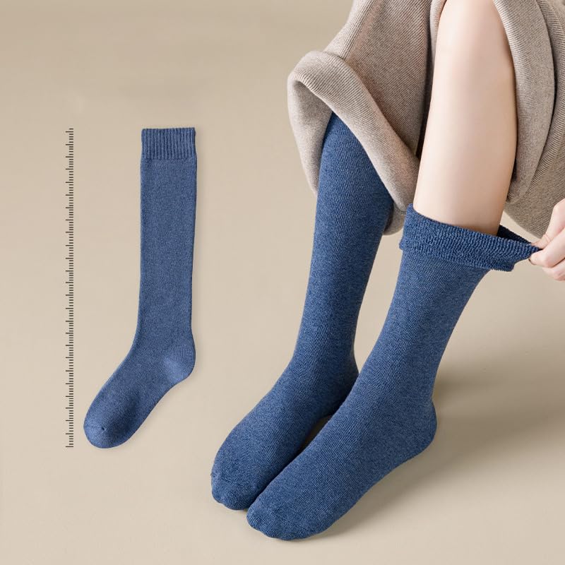 5 pares de calcetines cálidos de invierno for mujer, de color liso, transpirables y gruesos, hasta la rodilla, de algodón, informales.