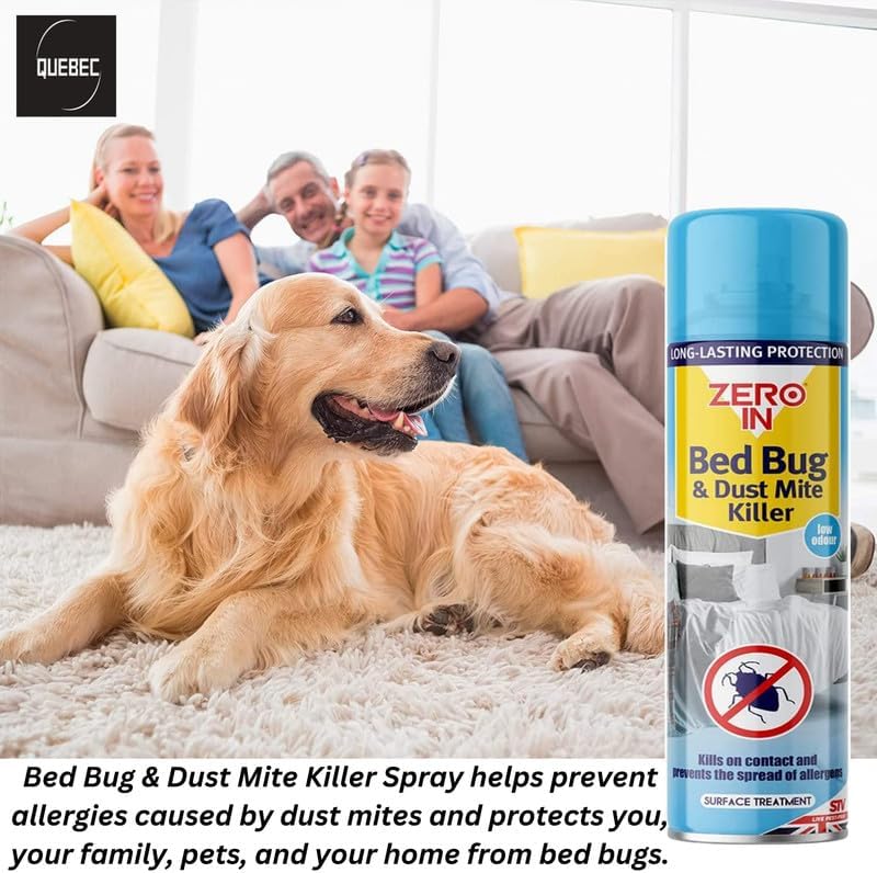 Quebec- Zero in Effective Bed Bug Killer Spray For Bedbugs & Mites - Long Lasting - 12 Months Protection- Natural Fresh Linen Fragrance - Child & Pet Safe - 300 ml (Pack of 2)