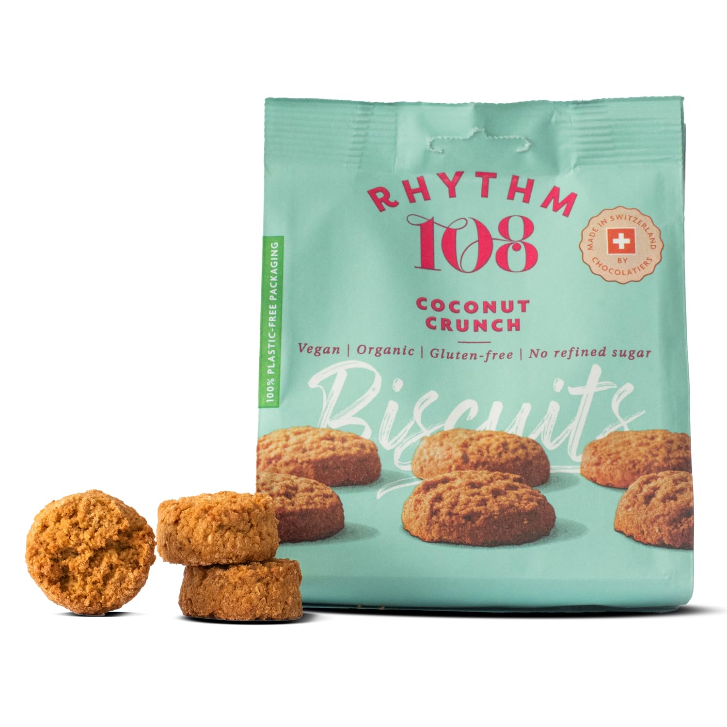 Rhythm 108 Swiss Biscuits Coconut Cookie Share Bag 135g (Pack of 8)