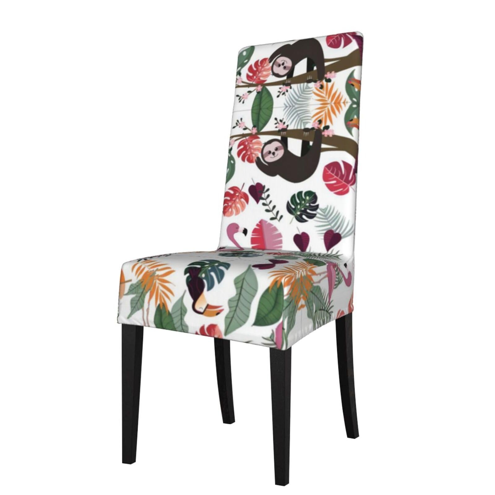 YYHHAOFA Sloth in Pink Tropical Jungle Prints Dining Chair Throws - Stretchable Polyester-Spandex Slipcovers for Refreshing Your Dining Room Decor