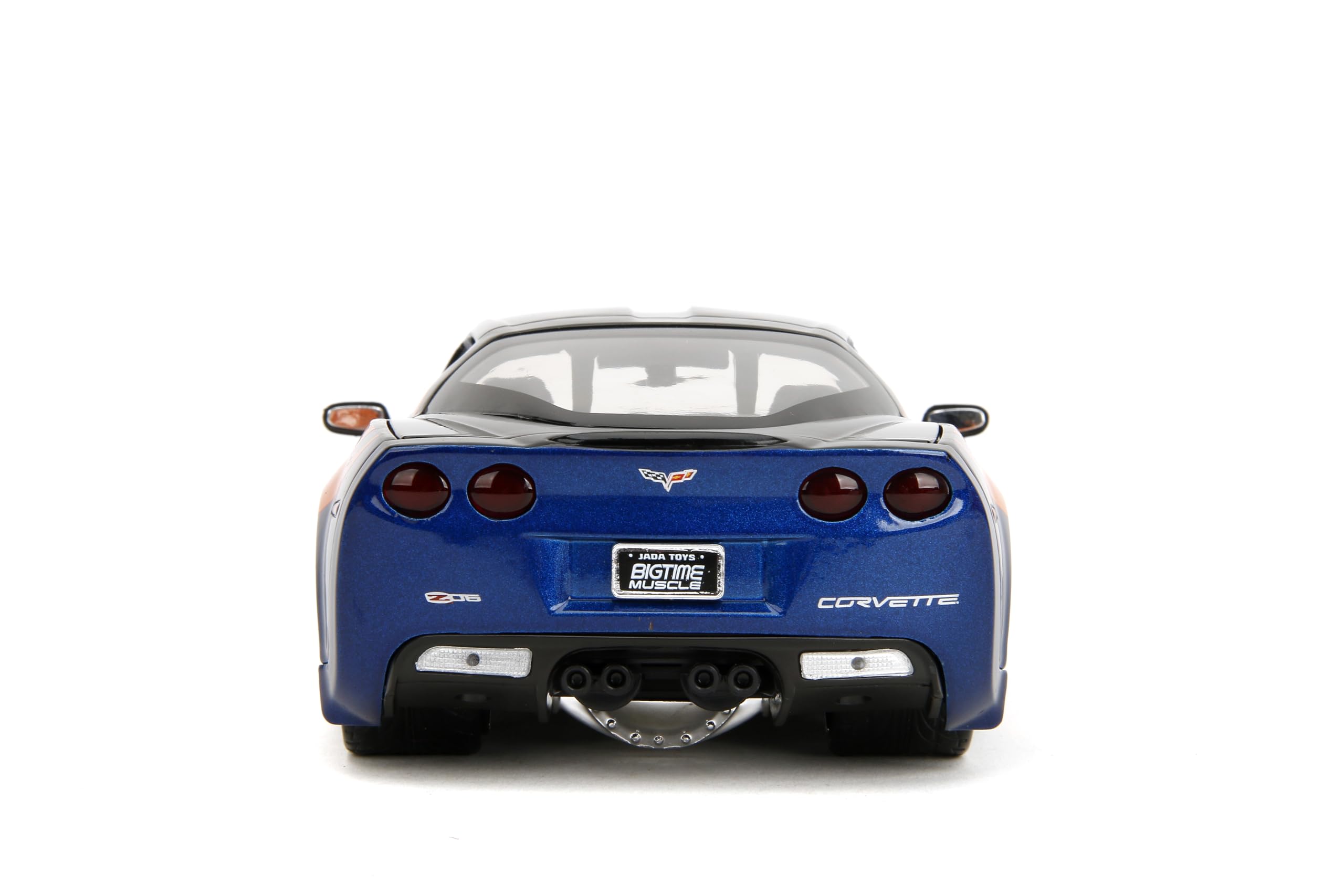 Jada Toys Bigtime Muscle 1:24 2006 Chevy Corvette Z06 Die-cast Car – Opening Doors, Hood, Trunk, Rubber Tires(Metallic Blue/Orange)