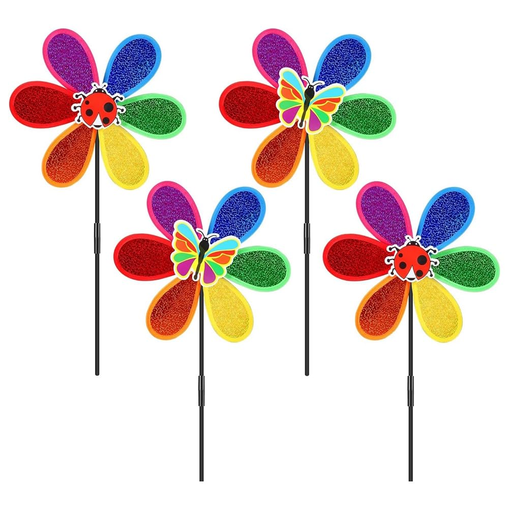 CTRLZS 4Pcs Pinwheels for Garden,Colorful Flower Rainbow Garden Windmill,Wind Lawn Pinwheels Garden Windmills Easy Install