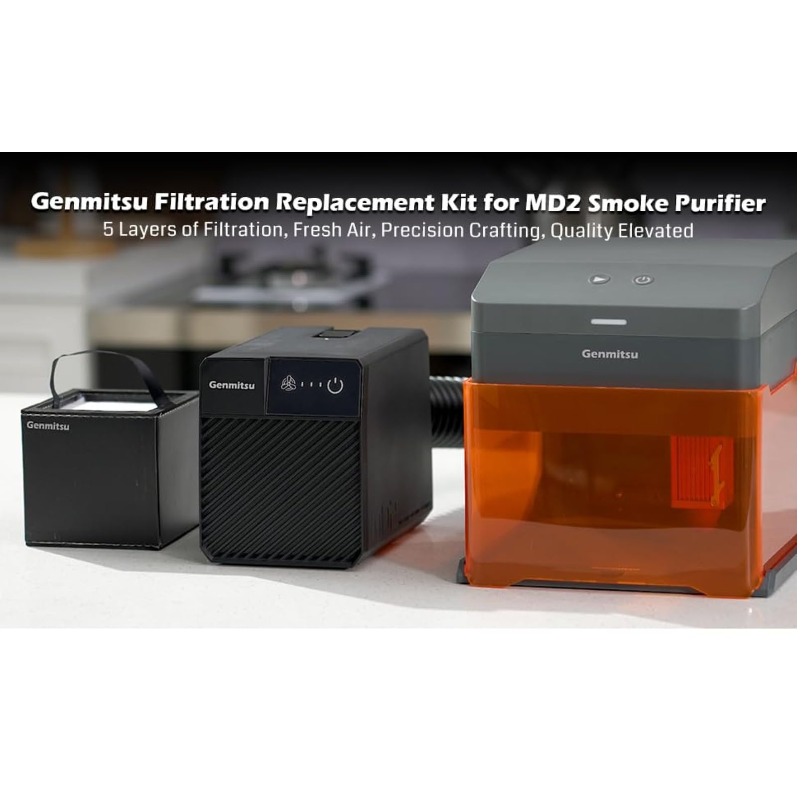 Kit di sostituzione della filtrazione a 5 strati Genmitsu per purificatore di fumo MD2, cartuccia monoblocco facile da sostituire, tasso di purificazione del 99,97%.