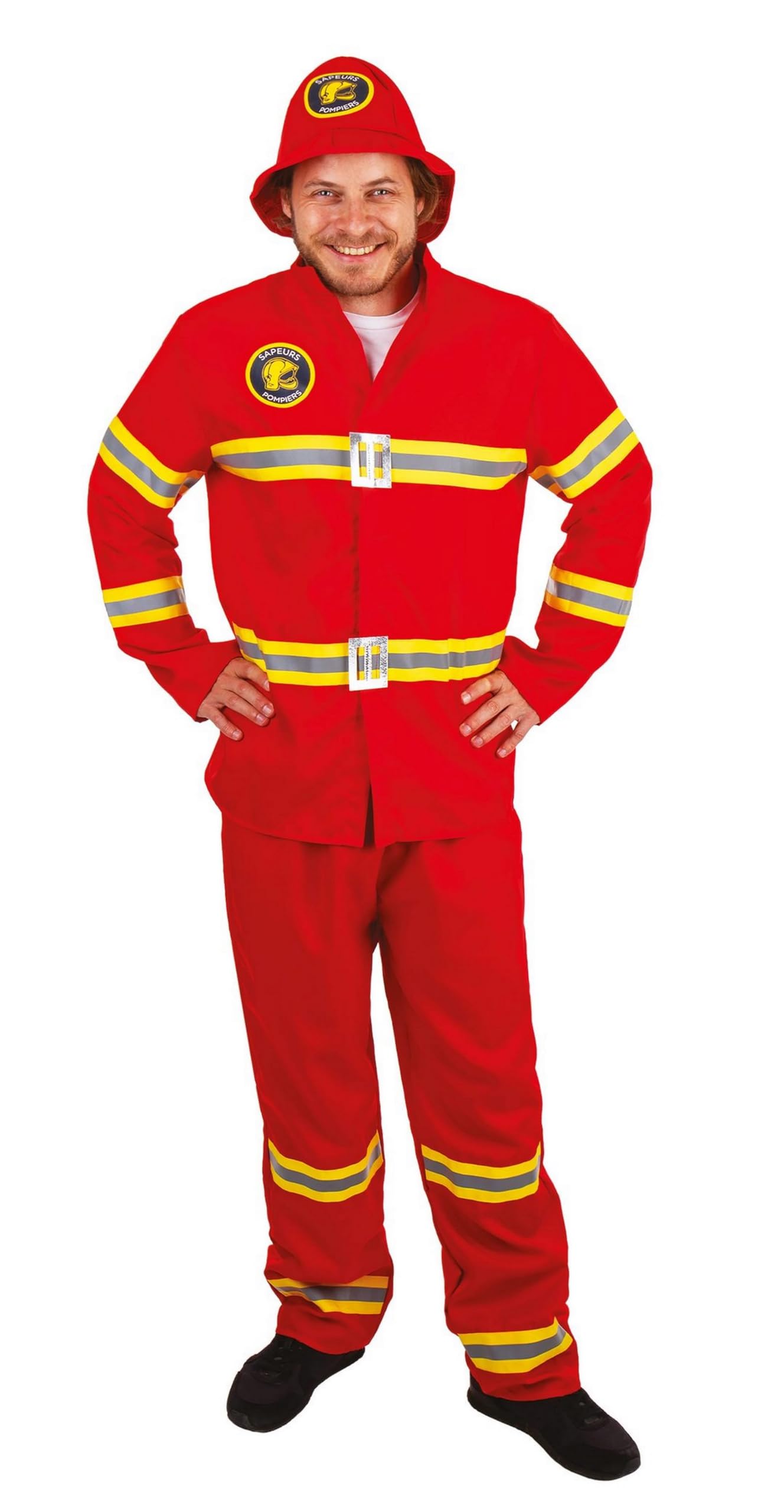 P'TIT CLOWN - Feuerwehrmann-Kostüm – Kostüm für Erwachsene – perfekt für Karneval, Kostümpartys und Themenveranstaltungen – bequem und realistisch – Polyester