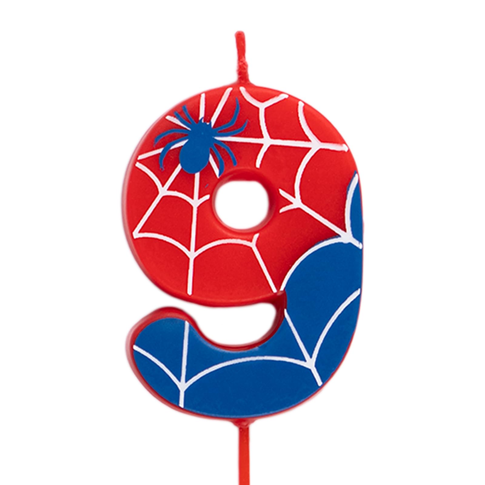 OH YEAH - Number 9 Spider Candles for Cakes - Numbers 0 to 9-6 cm - Perfect for Children's Cakes - Red and Blue with Spider Webs and Spider - Children's Birthday Candle - Spiderman Party