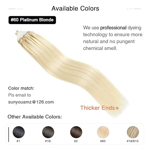 Miniatura 3 de SUYYA Micro Links - Extensiones de cabello humano de color rubio platino, micro bucle, extensiones de cabello humano lacio, 50 hebras, 1.41