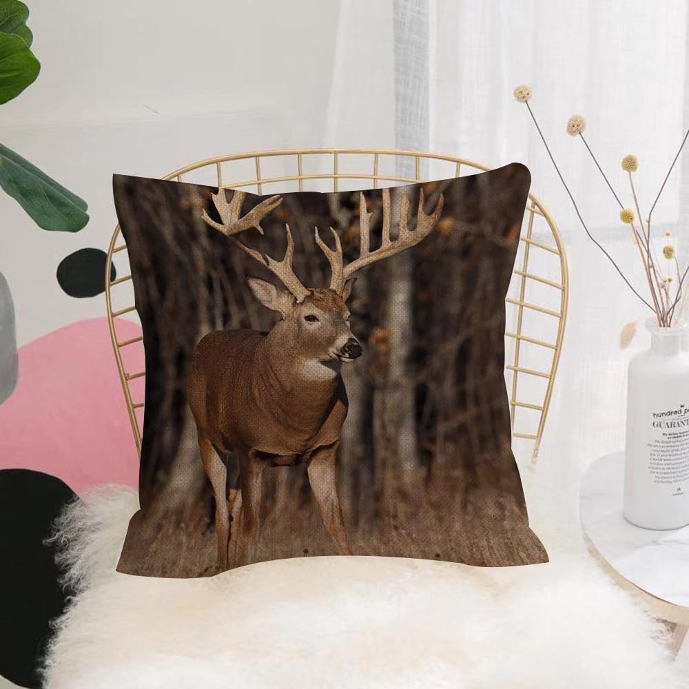 HYMSXW Cushion Cover,Throw Pillow Case Home Decorative for Living Room Bedroom Sofa Chair 20X20 Inch,Deer, the wild silhouette of a brownish-hued male deer,Pillowcase 50X50cm
