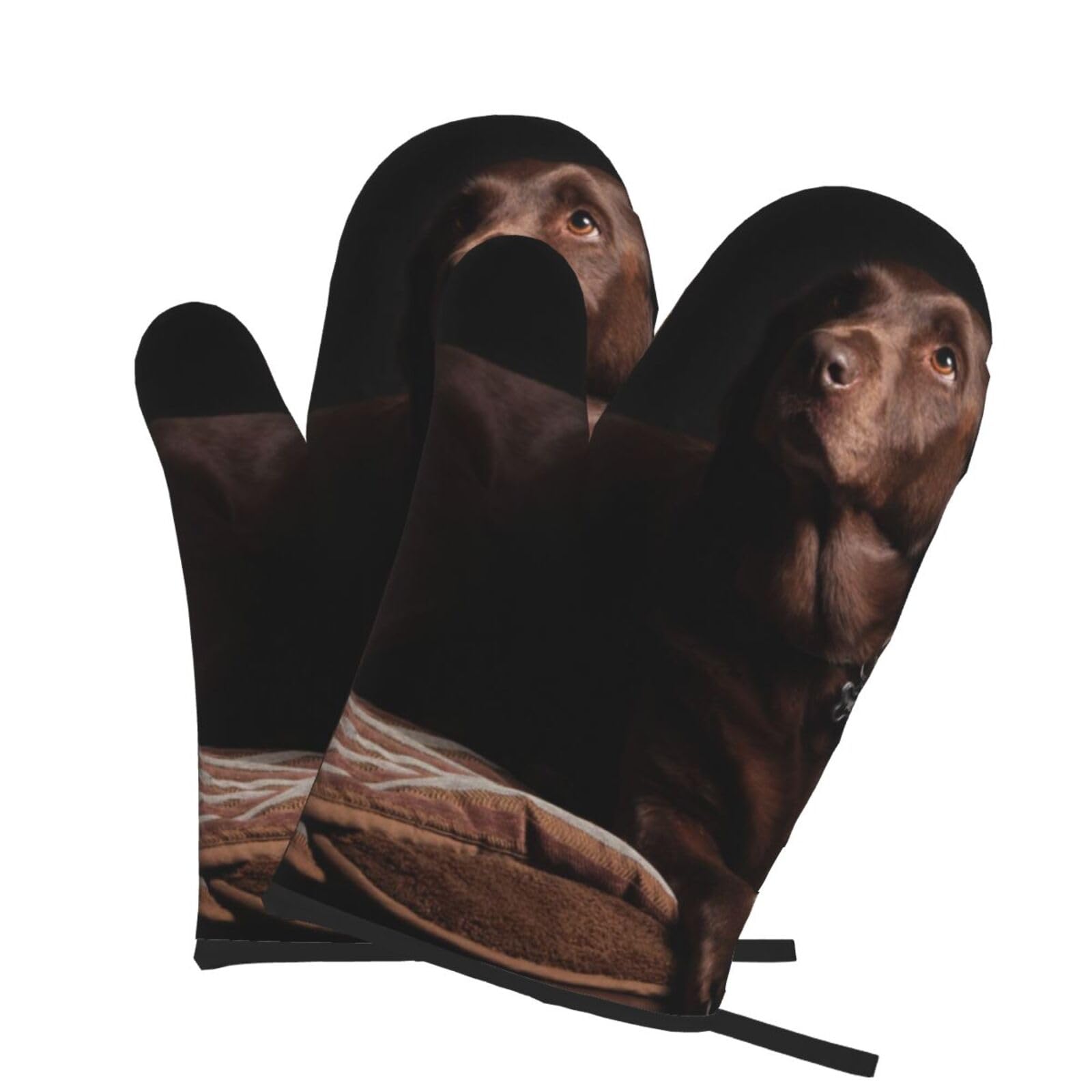 Oven Mitts Set of 2 Pcs, Brown Labrador Retriever Prints Heat Resistant Kitchen Gloves for Cooking Baking Grilling