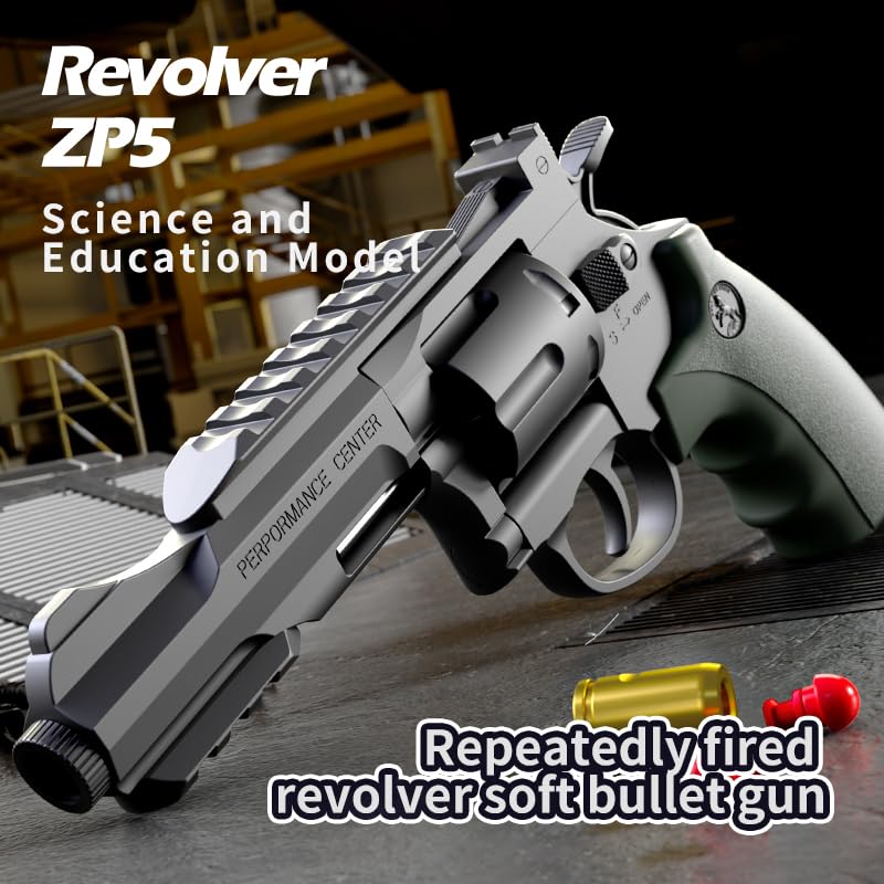 Image of Revolver Toy Gun | Long Barrel Strong ABS Plastic Airsoft Gun Pistol Fully Automatic | 12 Bullet Shell' and 50 Bullets Included(Green+Black)
