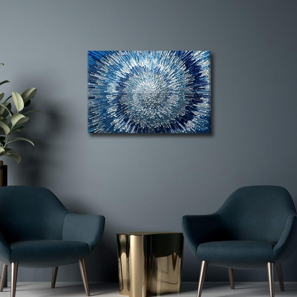 Canvas Wall Art Modern Abstract Blue Textured Background Painting Framed Print Ready to Hang for Living Room Bedroom Bathroom Home Wall Decor 16x24inch - Image 4