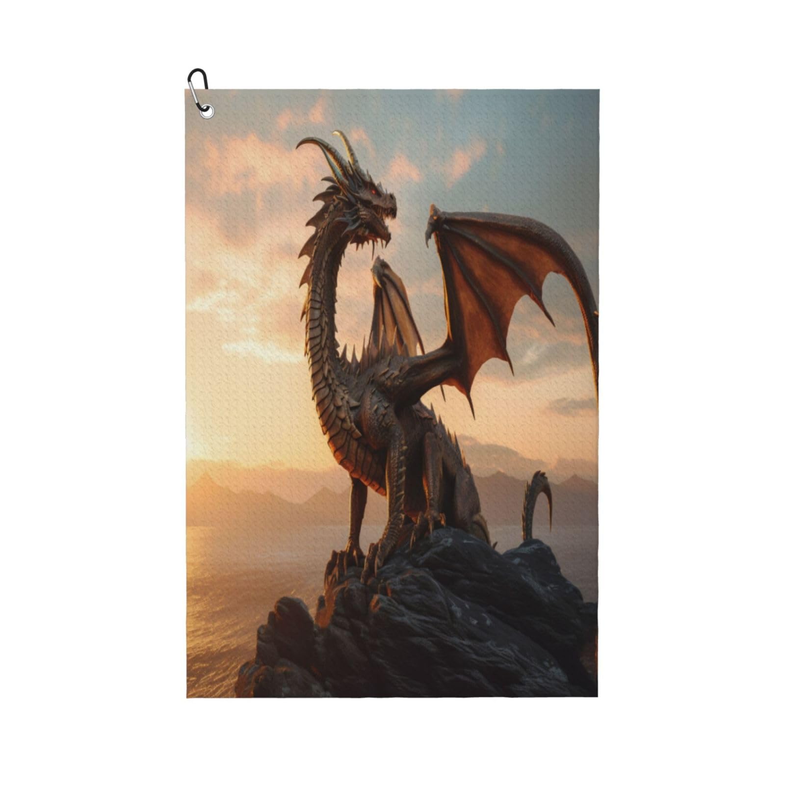 AOOEDM Sky Sunset Bronze Dragon Print Golf Towel with Carabiner Clip Absorbent Microfiber Golf Towel for Cleaning Golf Ball Club Putter Iron for Golf Bag Trolly Belt Loop 16" X 24"