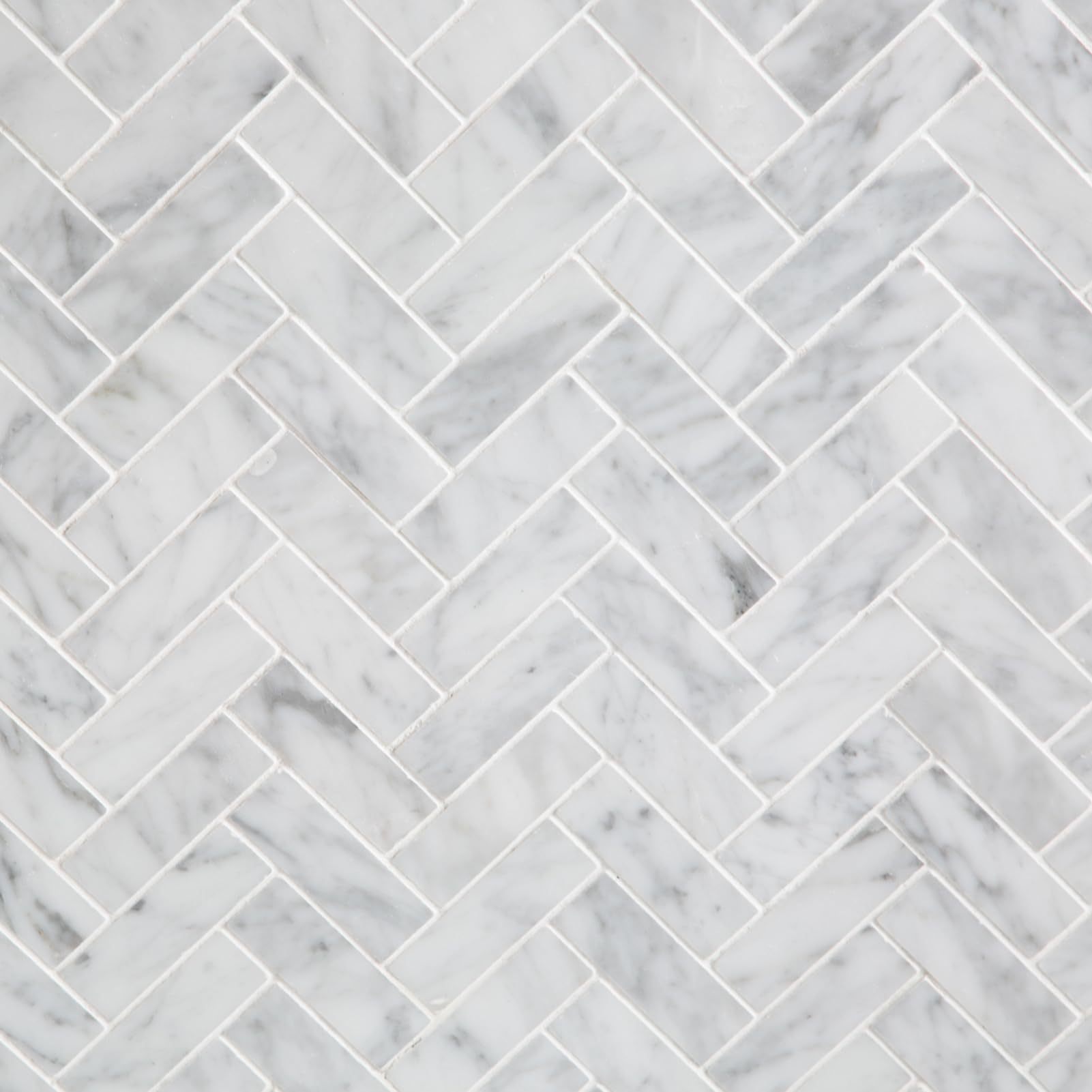Diflart Carrara White Marble Mosaic Tile, 1x3 Inch Herringbone, Polished, Marble Backsplash Tiles for Kitchen Bathroom Wall Floor, Pack of 5 Sheets