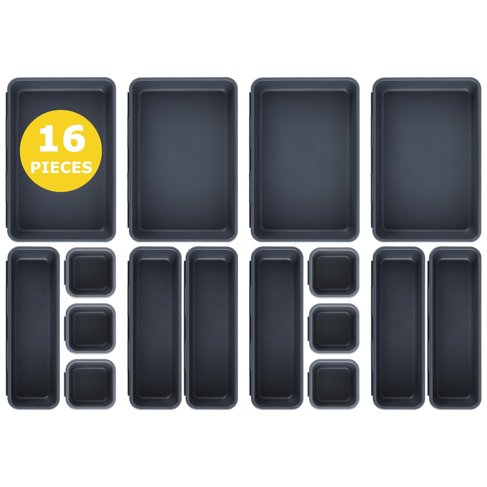 Omtofo 16 Piezas Organizador Cajones Cajas Organizadoras, Baño Plastico Separadores de Cajones Cocina para Maquillaje, Joyas, Dormitorio, Baño, Cocina, Oficina Escritorio