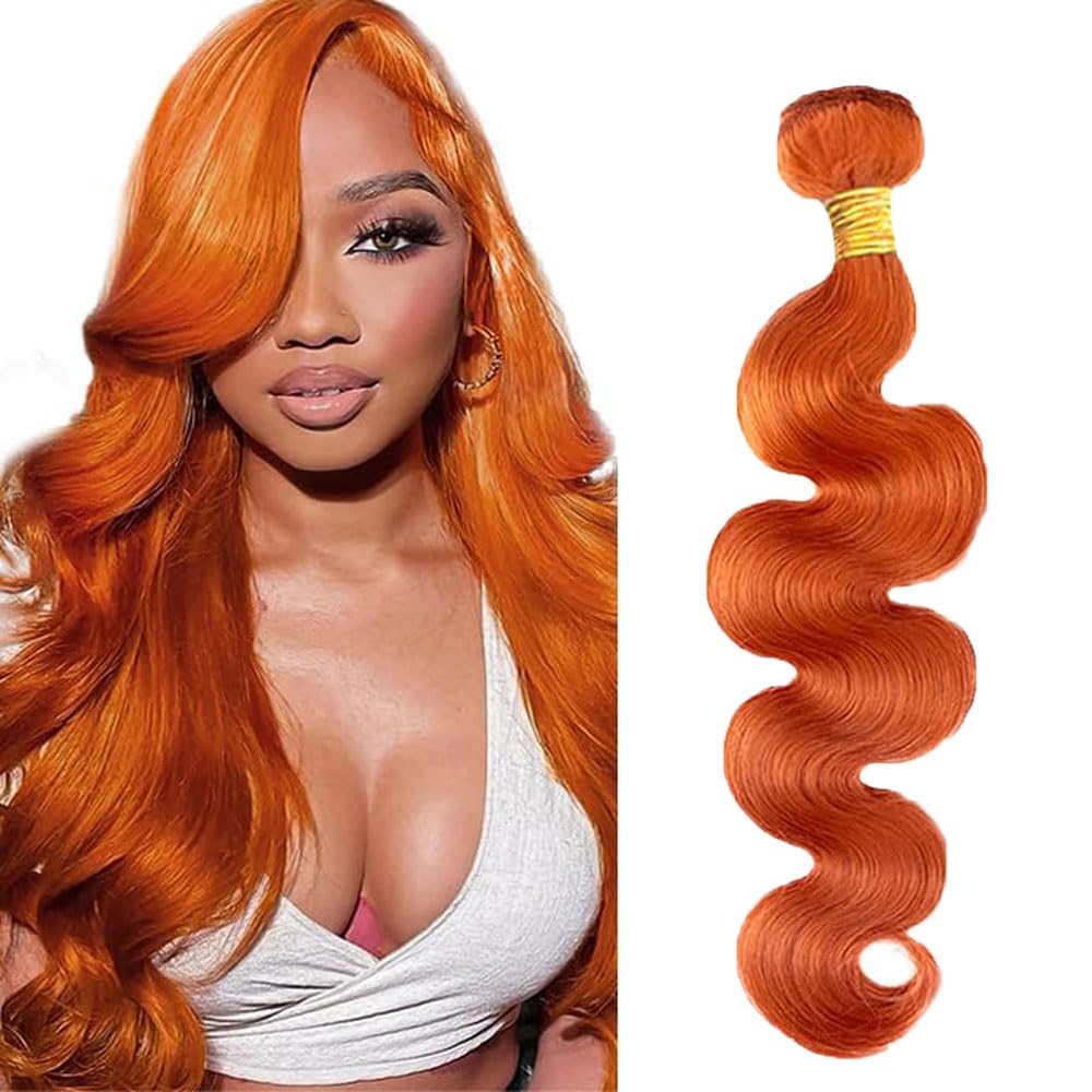 Ginger Orange Human Hair Bundles Body Wave 1 Bundle 16 Inch Orange Bundles Human Hair Extension Single Bundle Color 350# Double Weft 100g Unprocessed Brazilian Virgin Hair