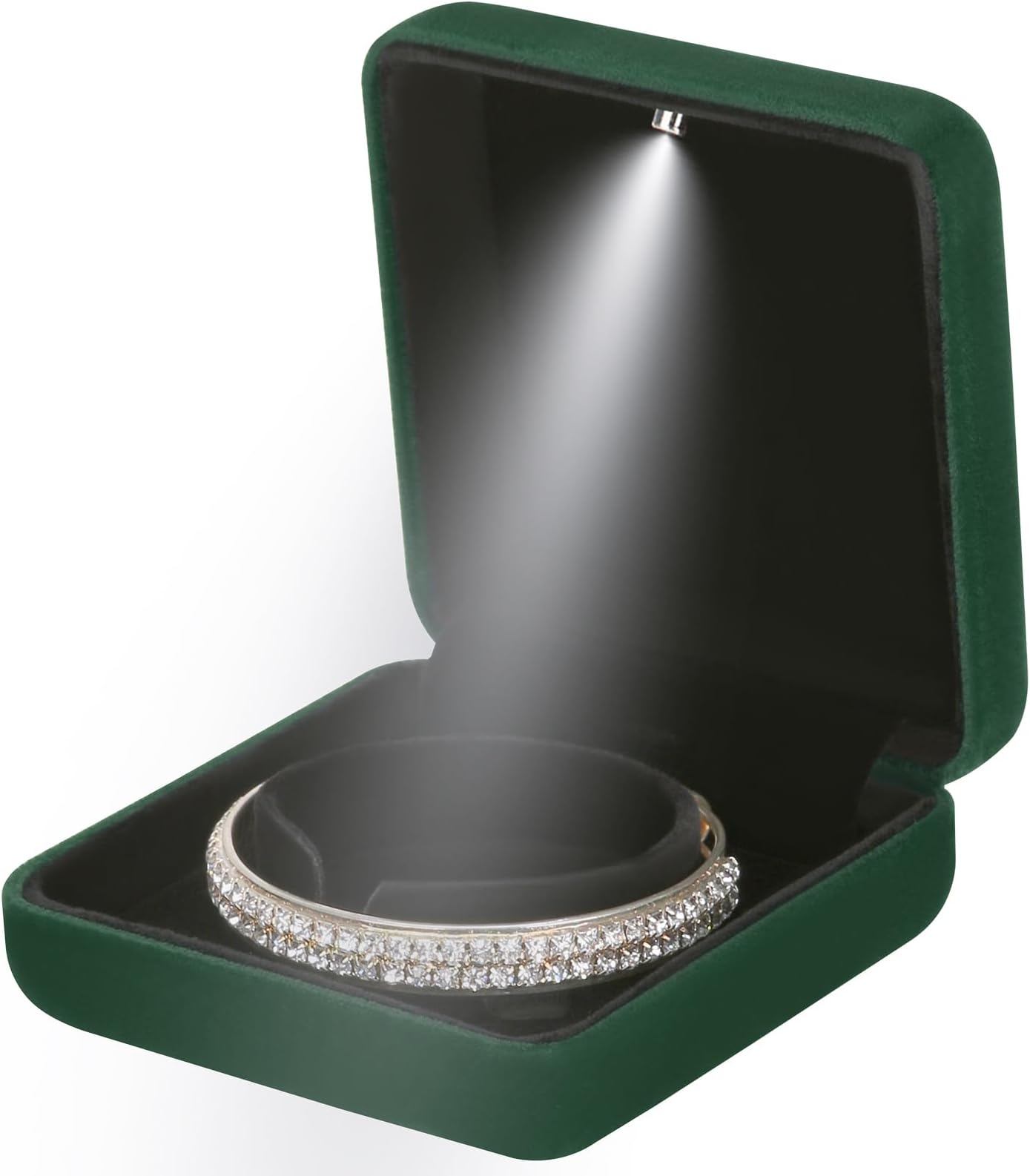 Classic Metal Glossy Jewelry Bracelet Gift Box with LED Light, Velvet Jewelry Pendant Necklace Storage Display Case for Proposal Engagement Wedding Anniversary Birthday Ceremony (Green)