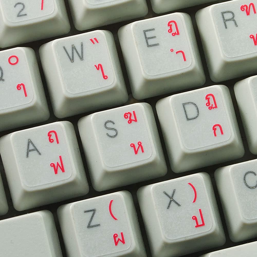 Thai Keyboard Decals with RED Lettering Transparent Background
