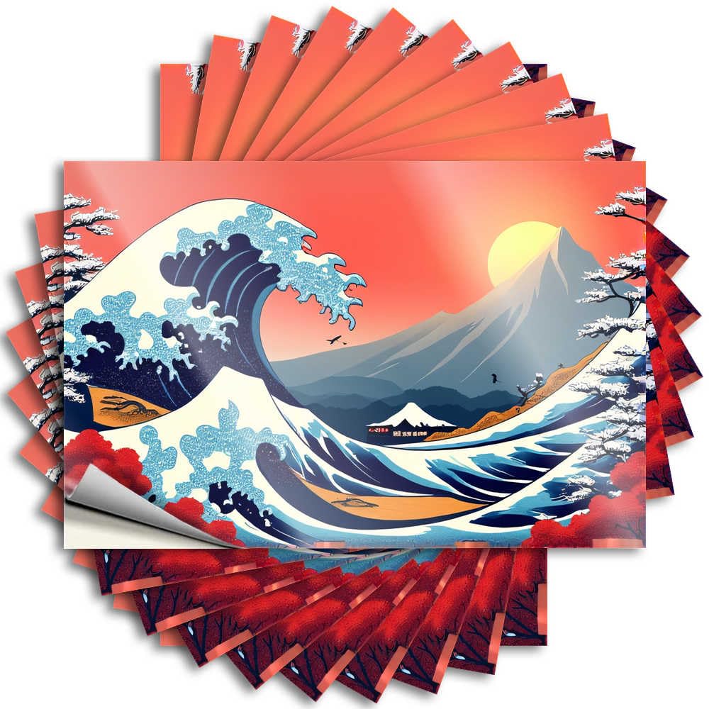 Fzfn Colour Stitch Room Decor High Bumper - Japanese Wave And Mount Fuji Sunset Removable Decal Helmet Easy Peel For Spring(6X9cm)