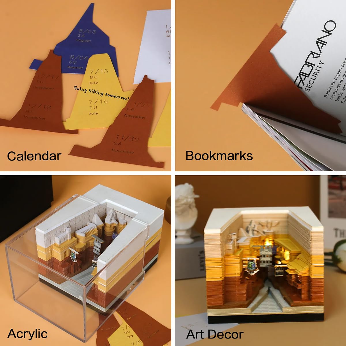 2025 3D Kalender, Led Tijdstuk Kalender, Creatieve Bureau Kalender Diy Notities Kladblok, Papier Carving Sticky Kalender, Craft Desktop Decoratie Sculptuur Gift, School, Thuis, Kantoor (kasteel