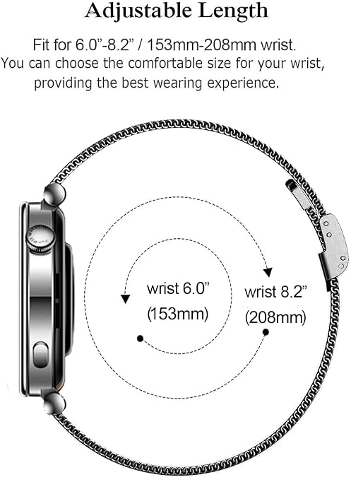 DEALELE Bands Compatible with Samsung Galaxy Watch 7 6 5 4 40mm 44mm / Huawei Watch GT6 GT5 GT4 41mm / Garmin Venu 3S, 18mm 20mm Stainless steel Metal Milanese Magnetic Mesh Strap for Women Men