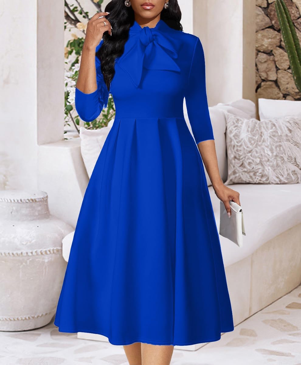 Church Dresses for Women Midi A-Line Fit and Flare Dress 3/4 Sleeve Elegant Party Dress - Image 3