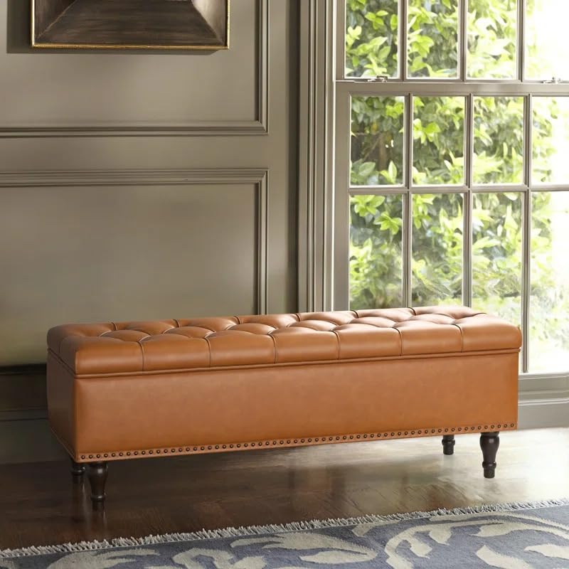 LEGACY OF COMFORT Arlecia Faux Leather Upholstered Ottoman Bench with Storage for Living Room, Storage Chest for Sofa Couch Bedroom Entryway (Camel Leather) (B0DBR9QQ9Z) Amazon Price History, Amazon Price Tracker