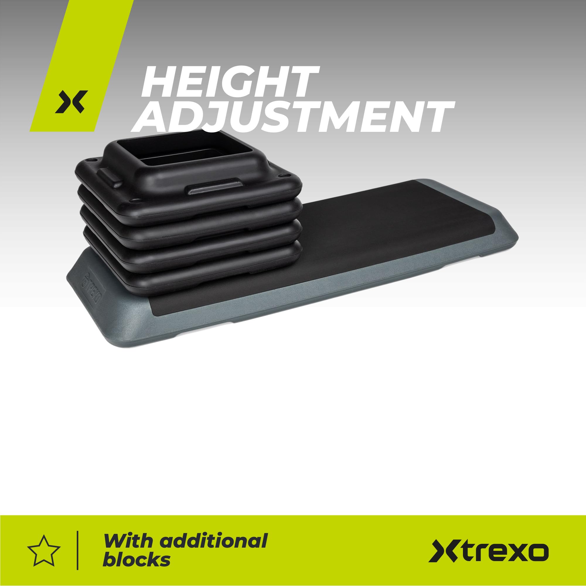 TREXO Step do Aerobiku 109 x 41 cm | Regulacja Wysokości 10-15-20 cm, Wytrzymały Materiał | Platforma do Ćwiczeń Cardio i Fitness do 250 kg | Szary | TRX-AS01
