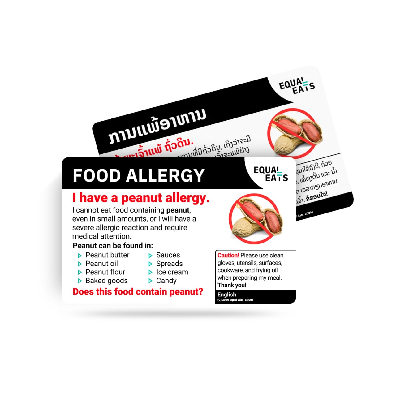 Peanut Allergy Translation Card, Food Allergy Alert Card (Lao)
