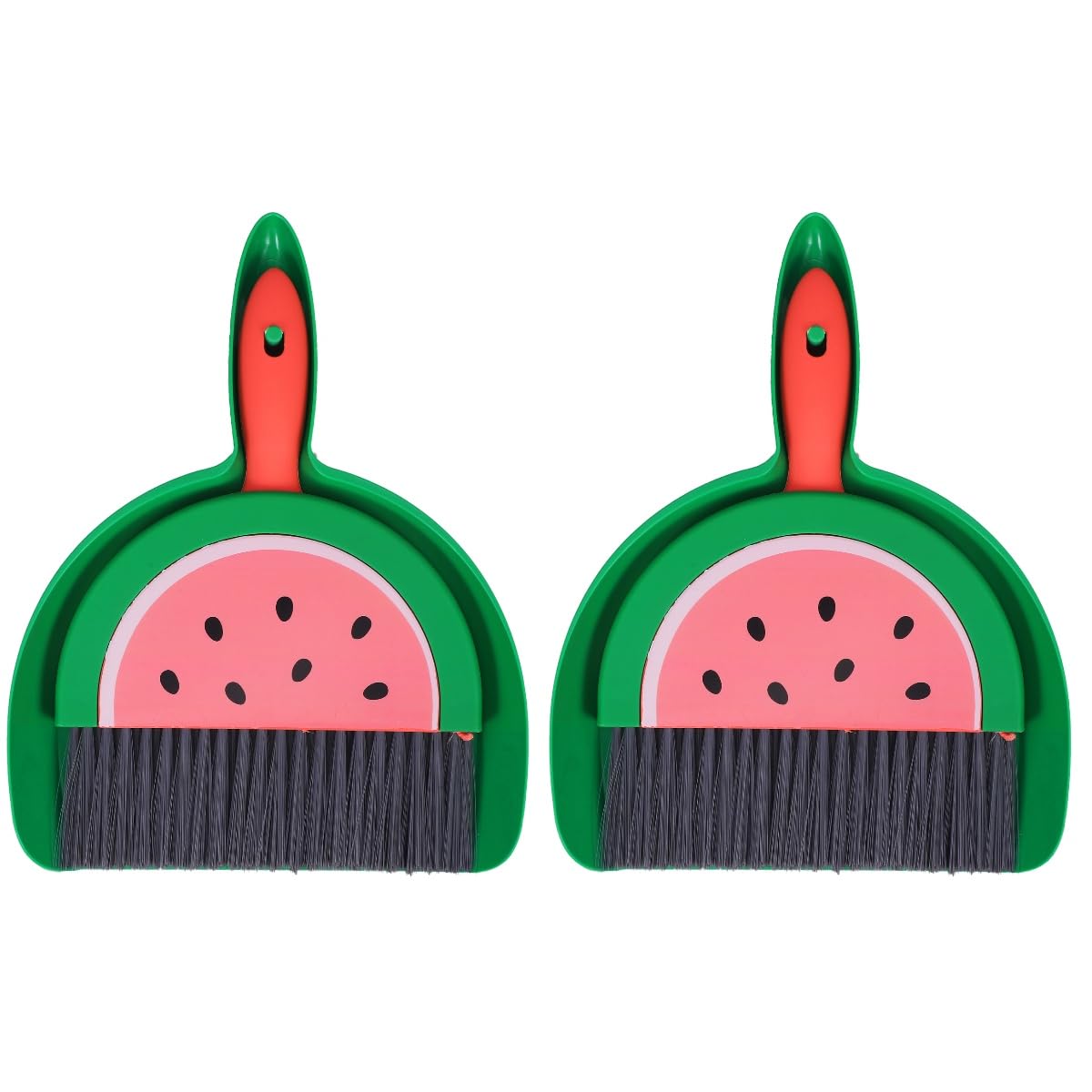 LOGOFUN 2 Sets Small Broom and Dustpan Cleaning Set Mini Desktop Sweep Broom with Dustpan for Home Office Tabletop Decor - Watermelon Pattern