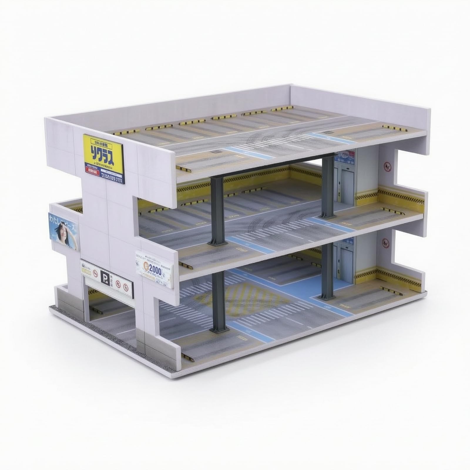 harayaa Mini Parcheggio in 1 64 Espositore Modello Garage Diorama Struttura a Più Livelli con Rampe E Parapetti in PVC Acrilico Adatto per Fotografia di Auto, Parcheggio Giapponese Modello B