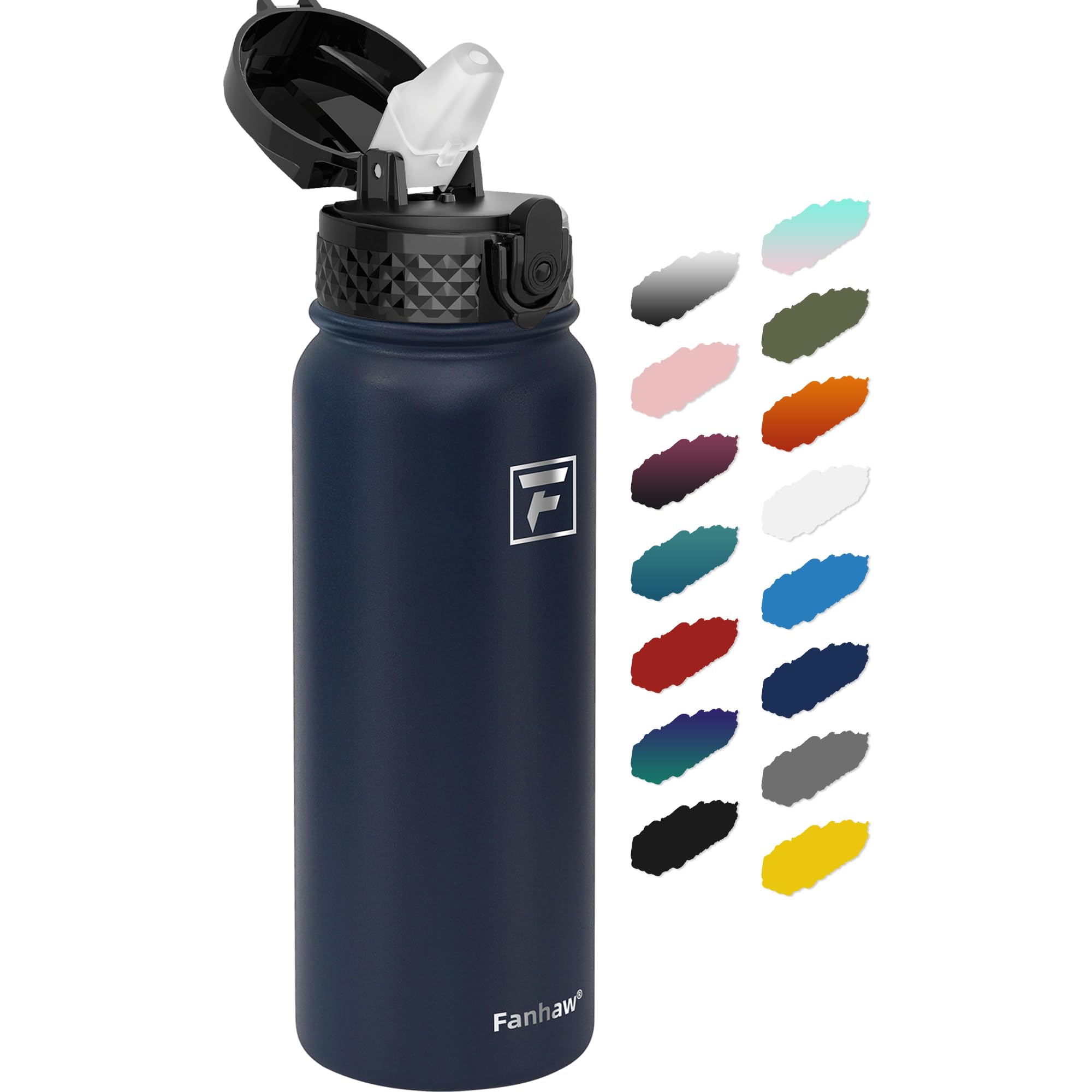 Fanhaw 20oz Kids Stainless Steel Water Bottle with Straw Lid, Navy Blue