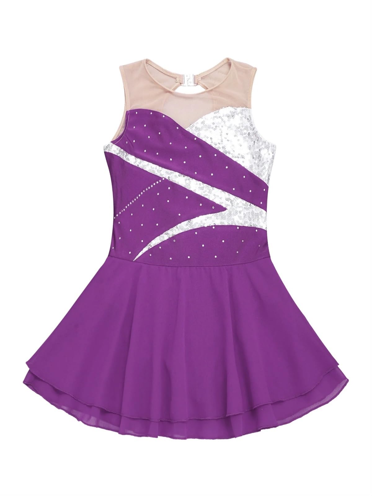 Gymnastikanzug Mädchen Glänzende Pailletten Ballett Jersey Gymnastik Trikot Tutu Tanz Tragen Hohlkreuz Eiskunstlauf Tanz Kleid(Red,8)