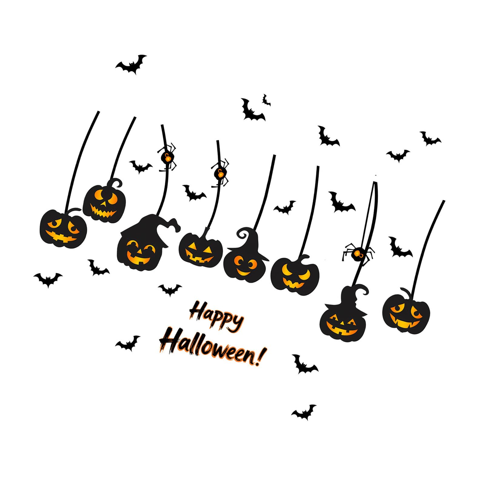 Without Glues Window Clings Halloween Bat and Pumpkin Decorations PVC Sticker Decal Set for Glass Door PVC Cling Bat Decorations