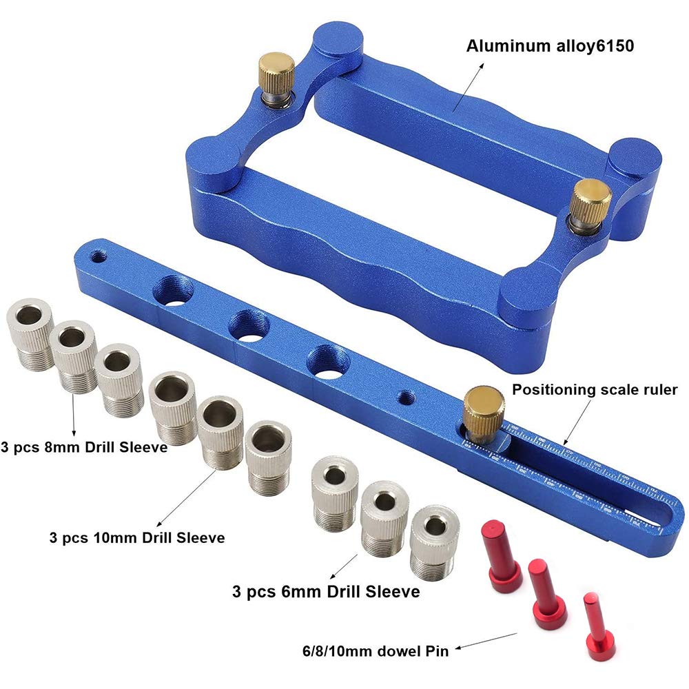 CDIYTOOL Set di tasselli autocentranti, 6/8/10 mm, guida per la perforazione del legno, posizionatore per la lavorazione del legno, strumento di localizzazione per tasselli in legno, strumenti per