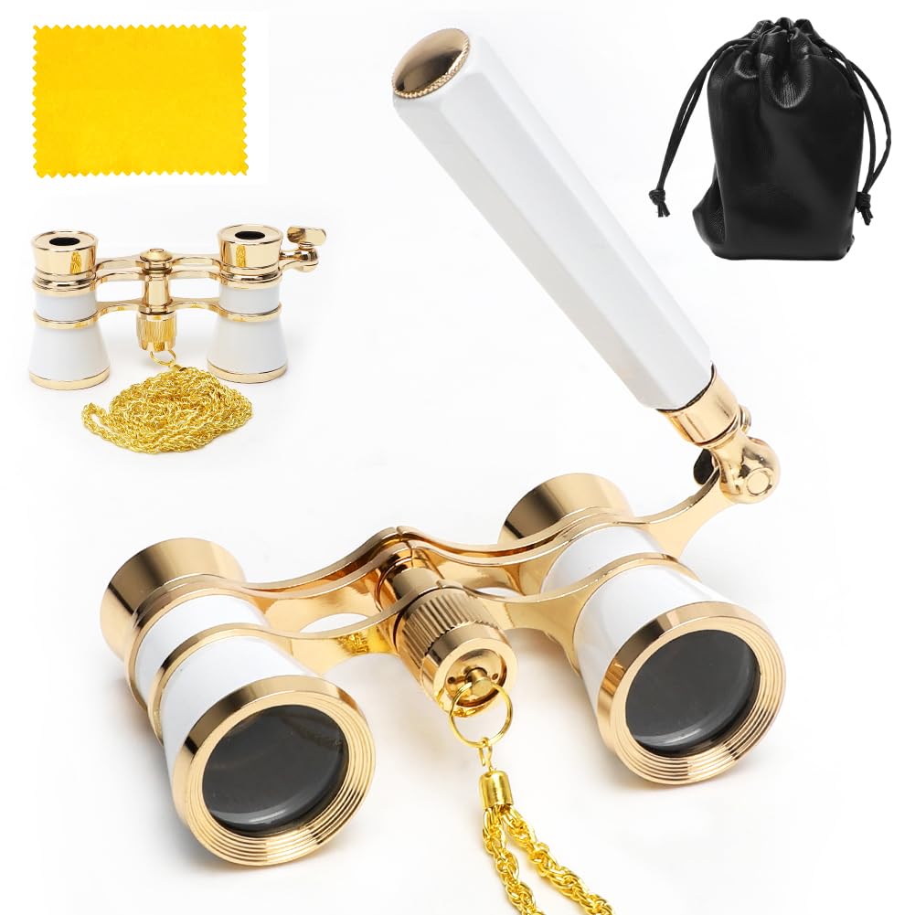 CEWROM Opernglas Theaterglas mit ausziehbarem Griff 3X Vergrößerung Fernglas, Metal Body with Chain Optical Lens Theater Telescope Retro Design Women Girls Gifts