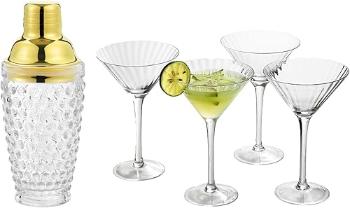 2,732.0 F TABLETOP Hobnail - Coctelera de vidrio, 13.0 onzas, coctelera de Martini, coctelera de vidrio con colador, con vasos radiales Ray Martini