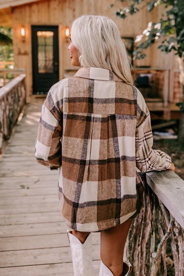 Image of Womens Corduroy Button Down Shirts Color Block Long Sleeve Blouses Tops Jackets