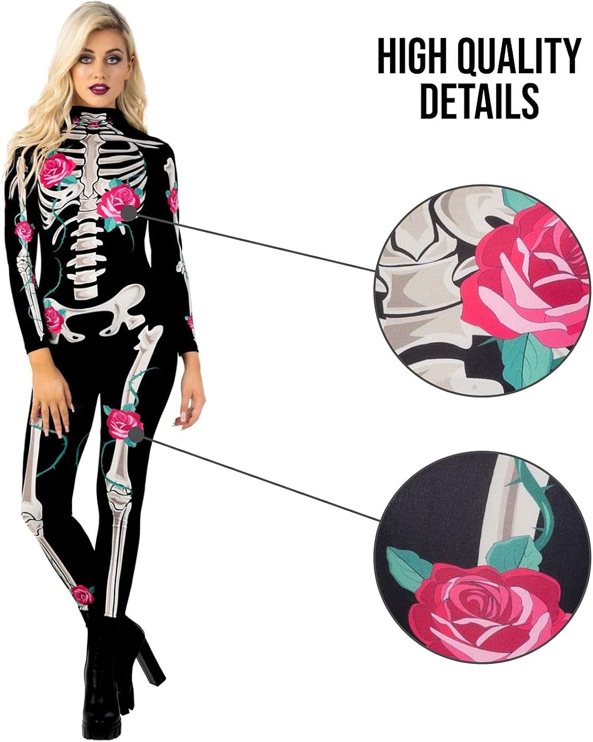 Morph Costumes Skeleton Costume Women Rose Women Halloween Bodysuit Available in Sizes Small Medium Large XL : Clothing, Shoes & Jewelry