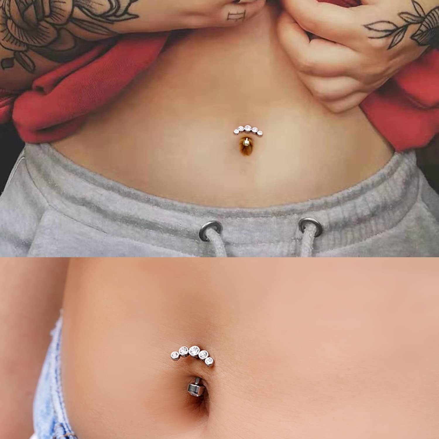 FECTAS Belly Button Rings Surgical Steel for Women Navel Belly Rings Piercing Ring Jewelry Pack Kit 14G