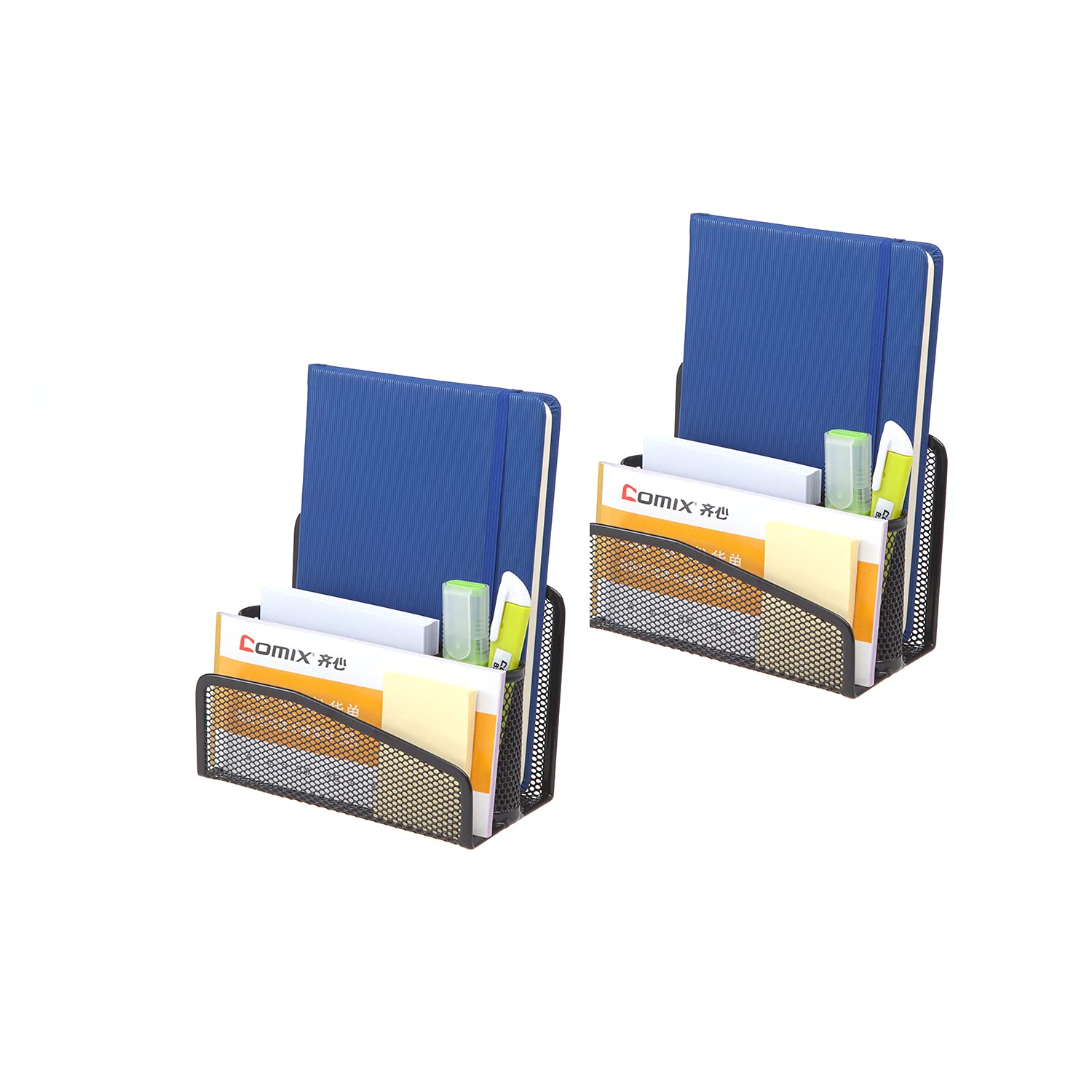 Comix Desktop Bookshelf Office Storage Rack, Countertop Bookcase Office Supplies Desk Organizer Display Shelf Accessories, 17.3 x 8.5 x 13.3 CM, Black, 2-Pack (B2020)