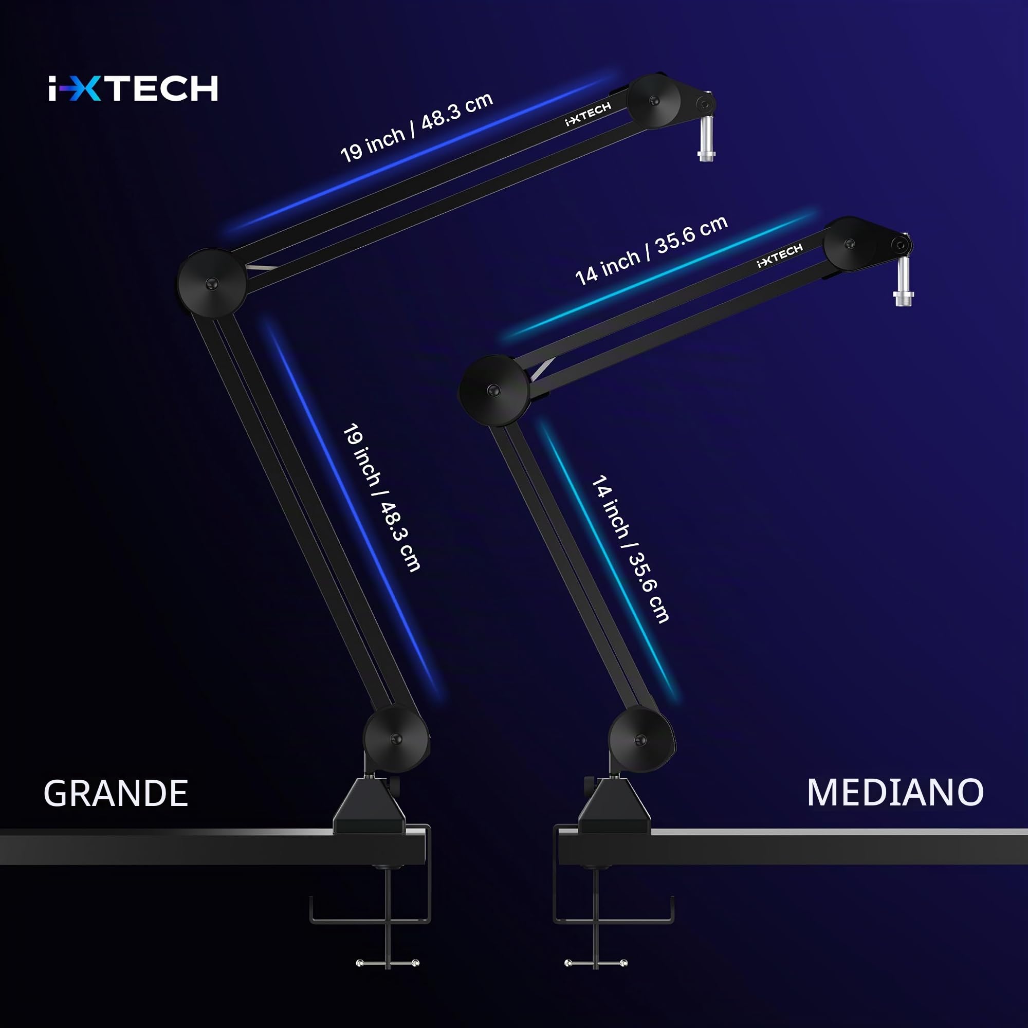 IXTECH Soporte de Brazo para Micrófono, Ajustable y Resistente con Bridas para Cables, Montaje en Escritorio para Juegos, Transmisión, Podcasting (Grande)