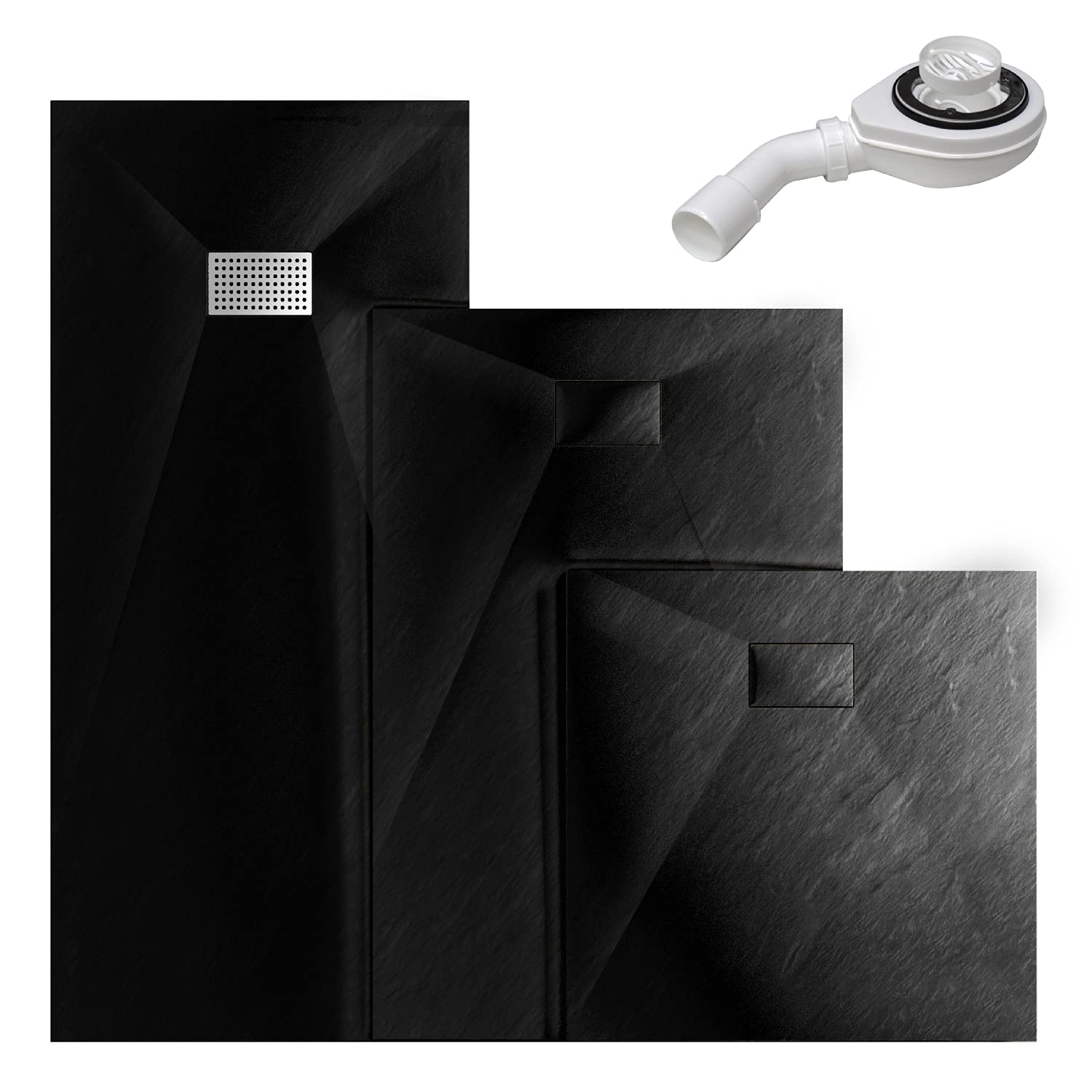 Duschwanne 120x90 cm SMC Brausetasse Schwarz Steinoptik Antirutsch Duschtasse Niedrige Schwelle Extraflach Brausetasse